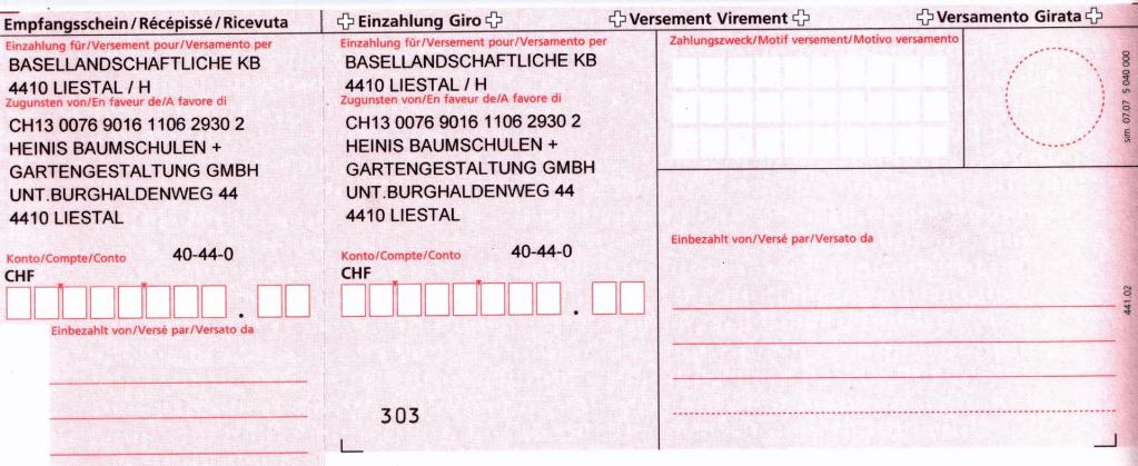 Einzahlungsscheine BLKB